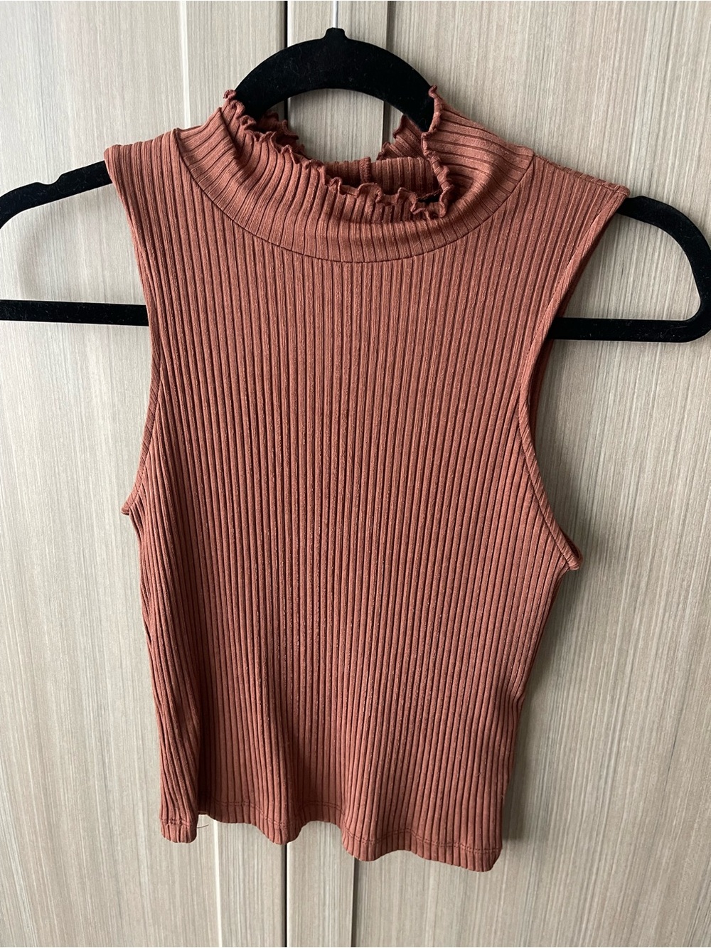 Zara Ribbed Mock Neck Sleeveless Top Dusty Rose Size Small